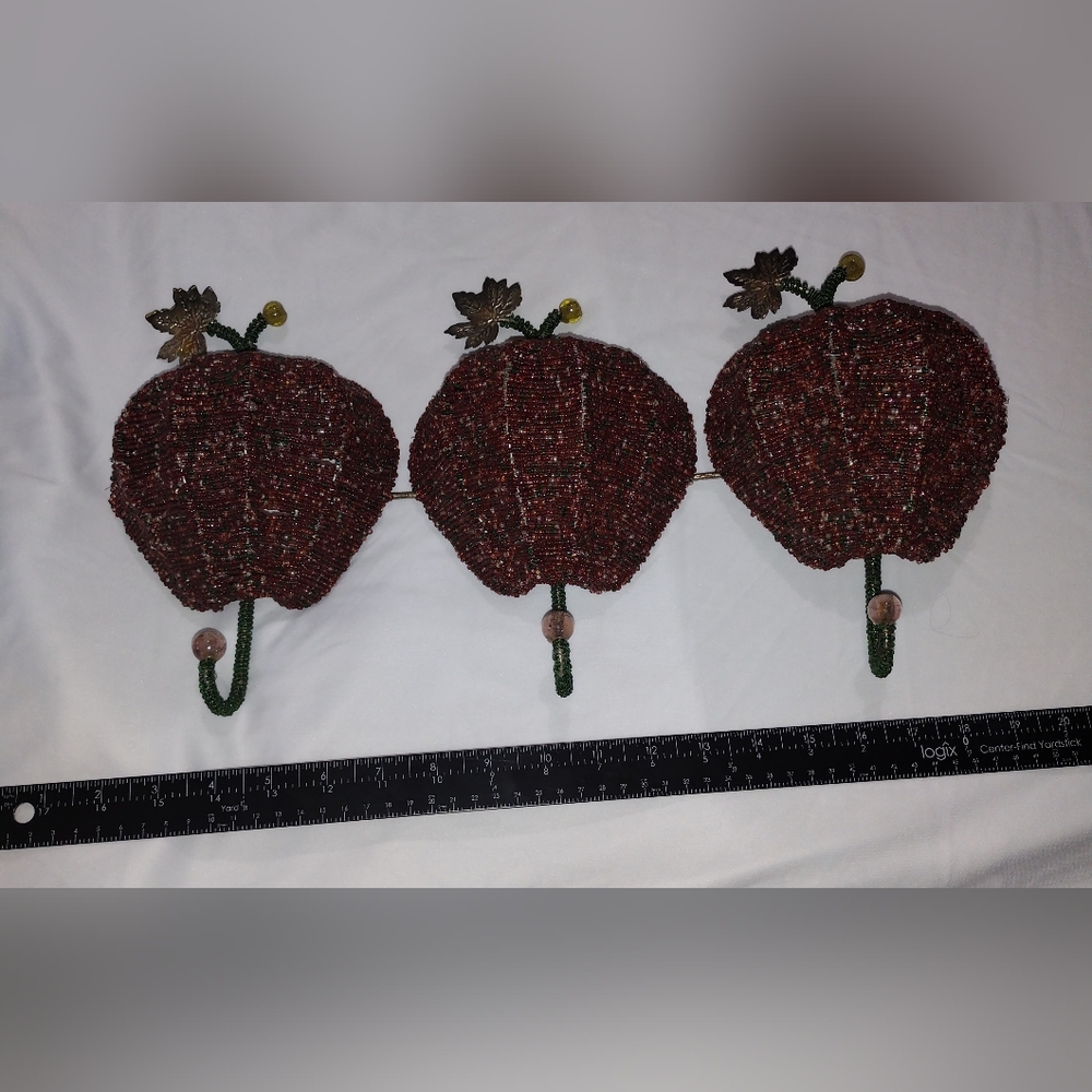 Vintage Three Red Apple's Wall Hooks. Really Unique! hand beaded.